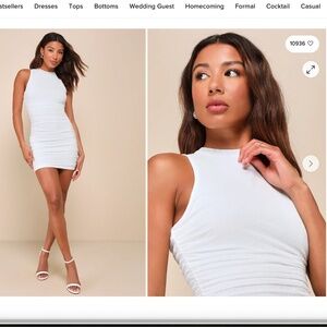 NEW WITH TAGS Lulu's Modern Movement White Mesh Ruched Mock Neck Mini Dress